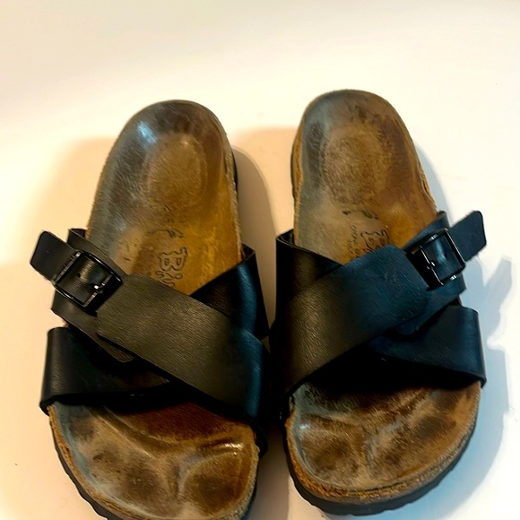 Birkenstock Women's Birkis Sandals Siena Black Size 7 cross straps Slides - Picture 2 of 11